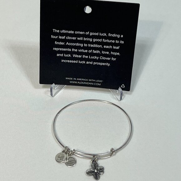 Alex and Ani Silver Lucky Clover Charm Bangle Bracelet - Picture 2 of 5